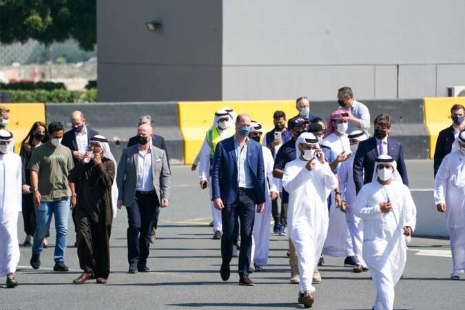 Au lendemain de son arrivée à Dubaï, le prince William a visité le le port de Dubaï lors d'une visite d'une journée dans la ville des Émirats arabes unis, le 10 février 2022.