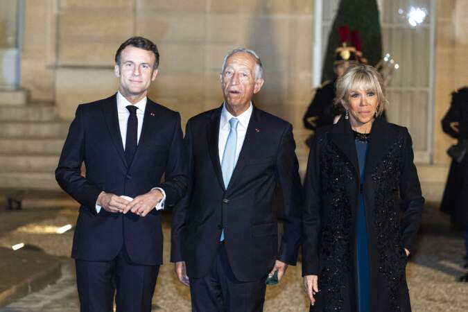 Le président Emmanuel Macron reçoit Marcelo Rebelo De Sousa, président du Portugal au palais de l'Elysée à Paris le 11 février