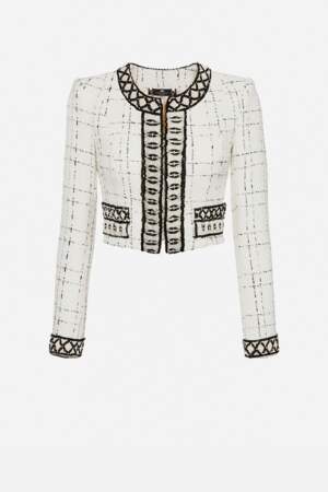 Veste courte en tissu tweed avec simple boutonnage et décolleté ras-du-cou, Elisabetta Franchi, 755€