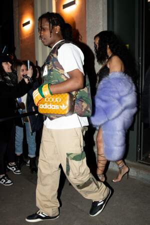 Rihanna enceinte et son compagnon Asap Rocky quittent l'hôtel Four Seasons, le 25 février 2022