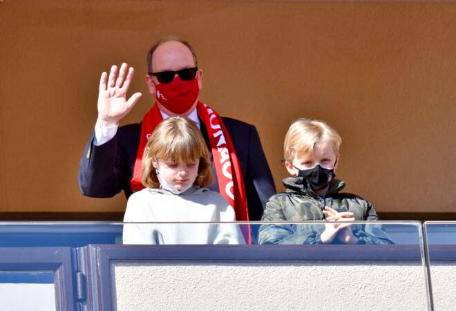 Week-end sportif pour la famille princière de Monaco, lors d'un match de football à Monaco, le 27 février 2022
