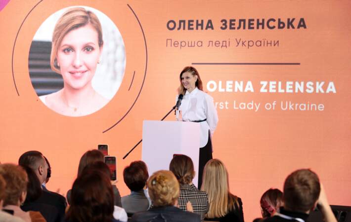 L'épouse du président ukrainien Olena Zelenska au  Forum international On Way to Zero GBV en Ukraine en 2020