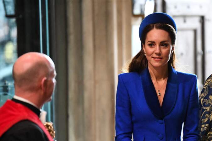 Kate Middleton au début de la procession d'entrée de la cérémonie du Commonwealth, à l'abbaye de Westminster de Londres. 