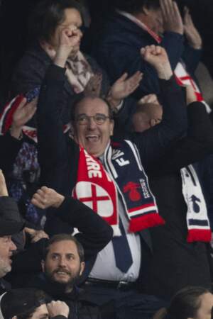 Jean Castex euphorique après la victoire de l'équipe de France de rugby face à l'Angleterre, le samedi 19 mars 2022. 