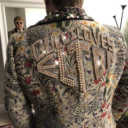 Elton John, en veste customisée Gucci, le 24 janvier 2018