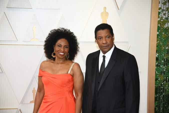Denzel Washington et Pauletta au photocall de la 94ème édition de la cérémonie des Oscars à Los Angeles, le 27 mars 