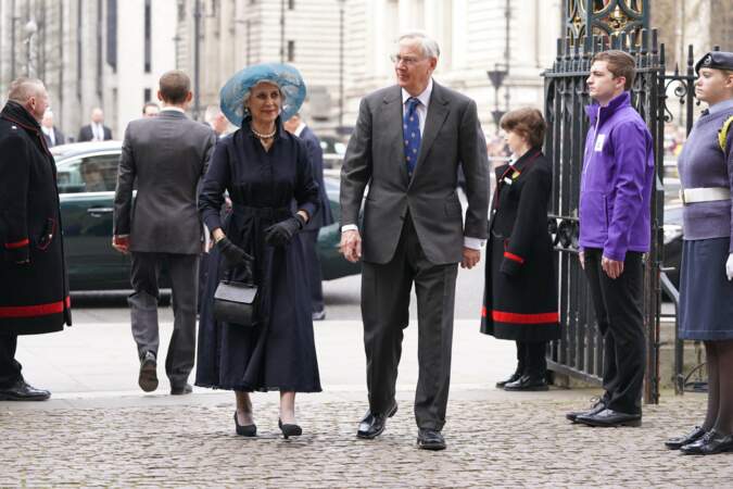 Le duc et la duchesse de Gloucester arrivent à la cérémonie en hommage au Prince Philip, à l'abbaye de Westminster, à Londres, le mardi 29 mars 2022.