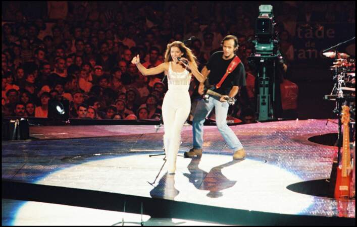 Celine Dion et Jean Jacques Goldman sur scène au Stade de France