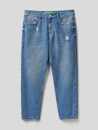 Jeans en coton mélangé, coupe slim légèrement fuselée, effet usé, United Colors Of Benetton, 59,95€