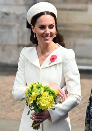 Kate Middelton craque pour une robe vintage signée Alexander McQueen à l'occasion d'un service à l'abbaye de Westminster commémorant l'Anzac Day à Londres, le 25 avril 2022.