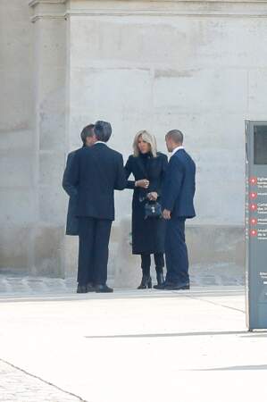 Brigitte Macron  à la sortie de l'hommage funèbre à Jacques Perrin aux Invalides à Paris, le 29 avril 2022