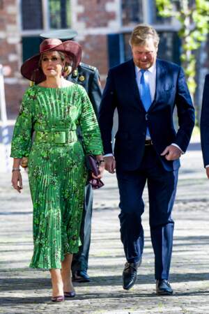 La reine Maxima des Pays-Bas a fait sensation dans une robe vert émeraude à l'imprimé fleuri lors de la cérémonie "Four Freedoms Awards" à l'abbaye de Middelburg, le 21 avril 2022. 