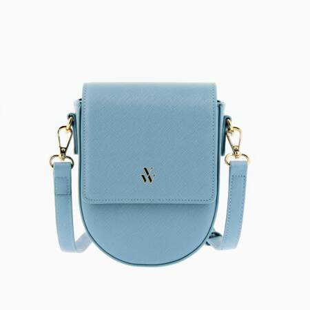 Petit sac en similicuir texturé bleu chambray bandoulière, Vanessa Wu, 45€