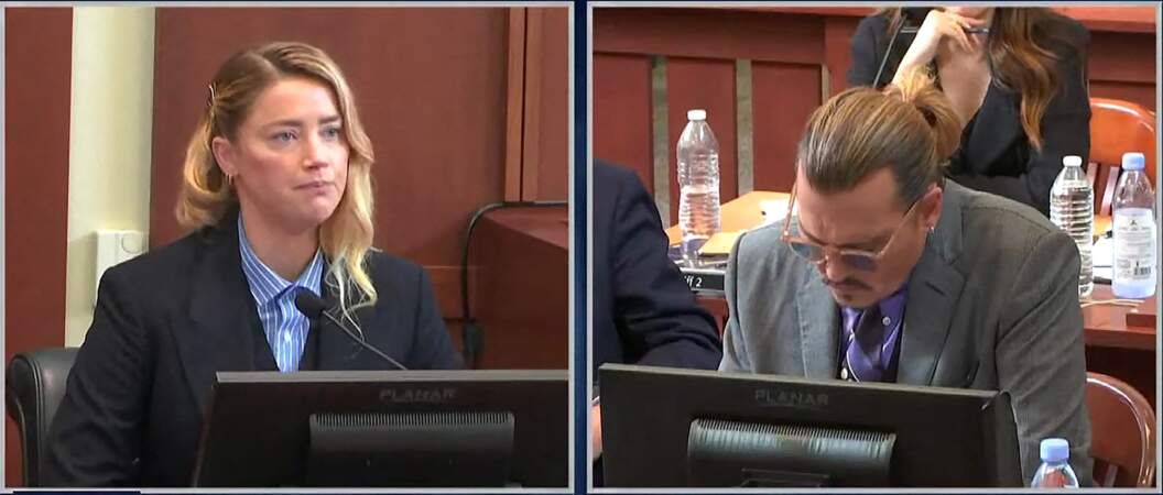 Amber Heard fond en larme à son procès contre Johnny Depp, le mercredi 4 mai 2022.