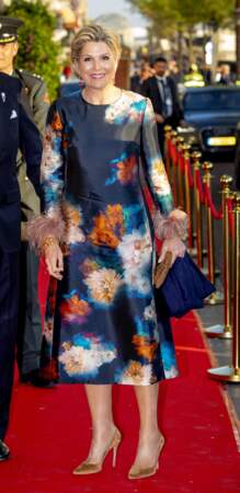 La reine Maxima des Pays-Bas s'habille en Maison Natan à son arrivée au 77ème anniversaire de la libération, à Amsterdam. Le 5 mai 2022. 