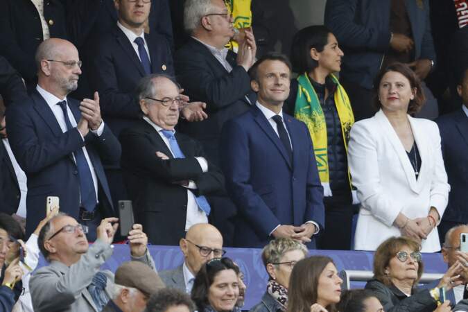 Jean-Michel Blanquer, Noël Le Graët et Roxana Maracineanu ont entourés le président de la République au stade de France, le 7 mai 2022