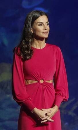 La reine Letizia d'Espagne adopte la robe au cachet valencien, le 10 mai 2022.