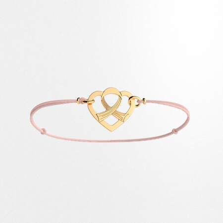 Bracelet cœur en laiton doré fabriqué en Ardèche symbole de solidarité de la lutte contre le cancer, GL Altesse en soutien à l'UBH, 10€ à retrouver dans 500 enseignes en France, bijoutiers multi-marques