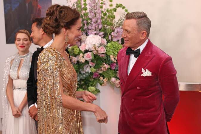 Kate Middleton et Daniel Craig à l'avant première mondiale du film "James Bond - Mourir peut attendre", le 28 septembre 2021