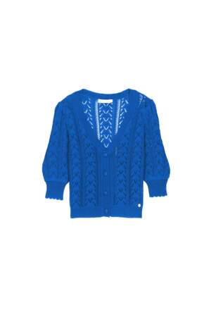 Cardigan bleu vif en coton, La Petite Étoile Paris, 55€ sur lapetiteetoile.com