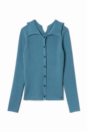 Cardigan bleu maille côtelée en viscose et polyester cop.copine, 135€ sur cop-copine.com