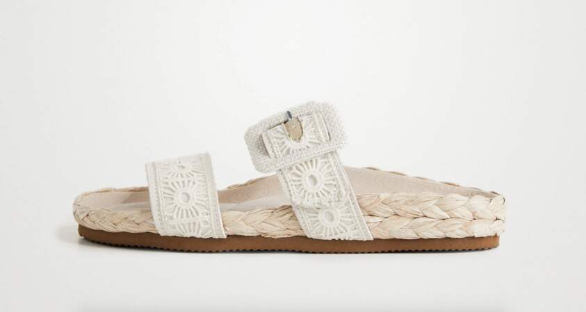 Sandales plates en crochet et raphia, Desigual 79,95€