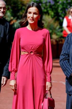 La reine Letizia d'Espagne sculpturale, elle affiche son ventre plat et ses abdos dans une robe fuchsia à moins de 65 €