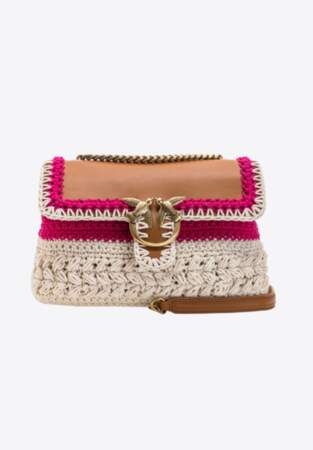 Classic Love Bag Puff en fil de coton bicolore travaillé au crochet, Pinko, 490€