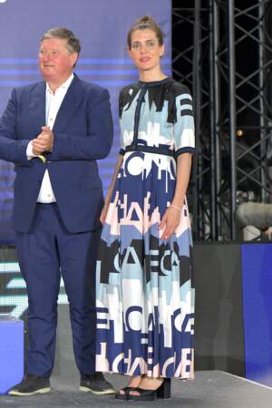 Jan Tops, ancien cavalier international et créateur du Longines Global Champions Tour, et Charlotte Casiraghi au Jumping International de Monaco le 2 juillet 2022. 