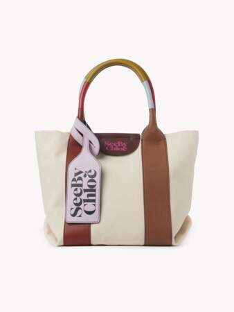 Petit sac cabas Laetizia en patchwork de matières effet color block, See By Chloé, 355€
