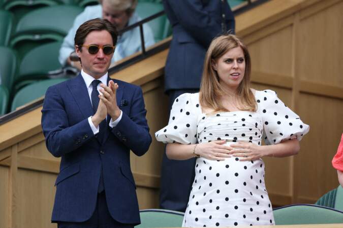 La princesse Beatrice d'York et son mari Edoardo Mapelli Mozzi au tournoi de Wimbledon, le 8 juillet 2021.
