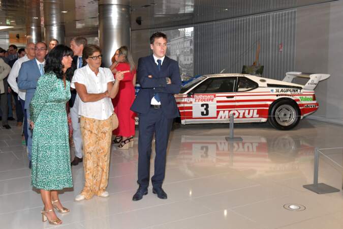 La princesse Stéphanie de Monaco et son fils Louis Ducruet durant l'inauguration du nouveau Musée de l'Automobile de Monaco, sur le port de Monaco, ce 7 juillet 2022