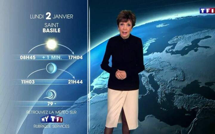 Catherine Laborde présente son dernier bulletin météo sur TF1, le 1er janvier 2017.