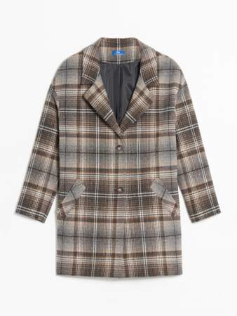 Manteau à carreaux en laine grise et marron Stelaman, TBS, 179,90€