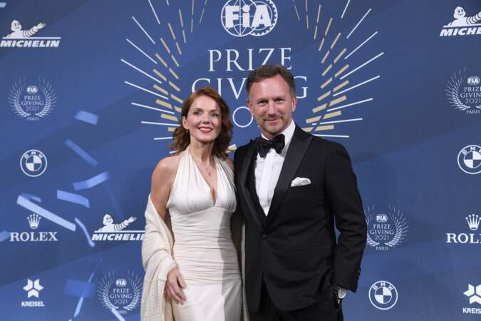 Geri Halliwell et son mari Christian Horner, lors du Gala du Prix de la FIA, au Carrousel du Louvre à Paris, le 16 décembre 2021.