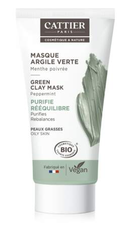 Masque Argile Verte et menthe poivrée vegan, Cattier, 4,55€ les 100ml en (para)pharmacie, magasin bio et sur cattier-paris.com