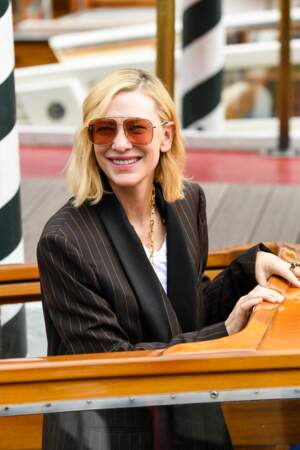 Cate Blanchett arrive sur le ponton de l'hôtel Excelsior lors de la 79ème édition du festival international du film de Venise (La Mostra), Italie, le 2 septembre 2022.