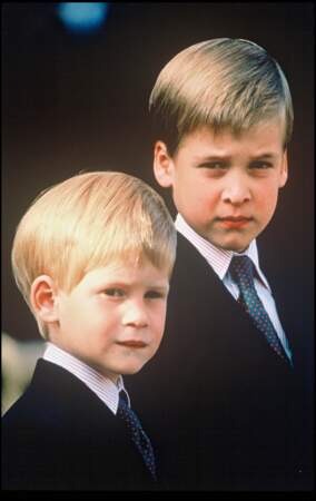 Les princes Harry et William d'Angleterre en 1992. Harry est âgé de 8 ans.