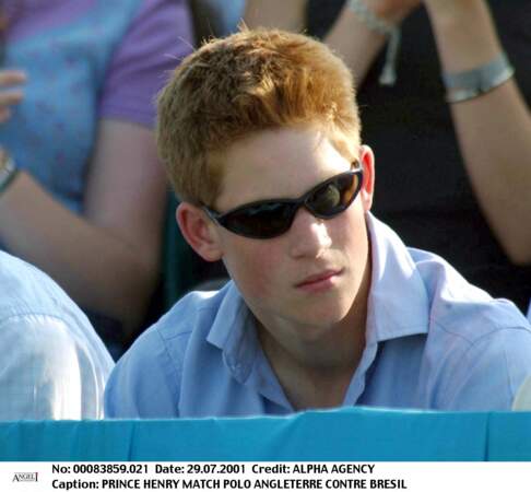 Le prince Harry assiste à un match de polo Angleterre - Brésil à Cowdrey Park dans le Sussex, en 2001.