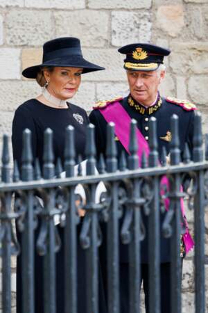 La reine Mathilde et le roi Philippe de Belgique aux funérailles de la reine Elizabeth II, le 19 septembre 2022. 