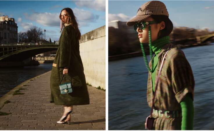 Casquette en laine mélangée et lunettes de soleil avec chaîne de la collection Longchamp  "Très Paris" - automne/hiver 2022 