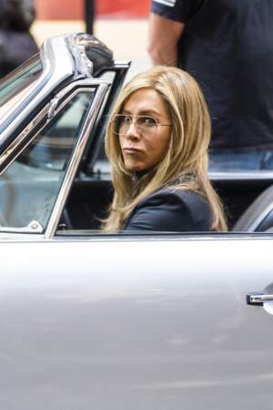 Jennifer Aniston est canon sur le tournage de la série "The Morning Show" à New York, le 26 septembre 2022.