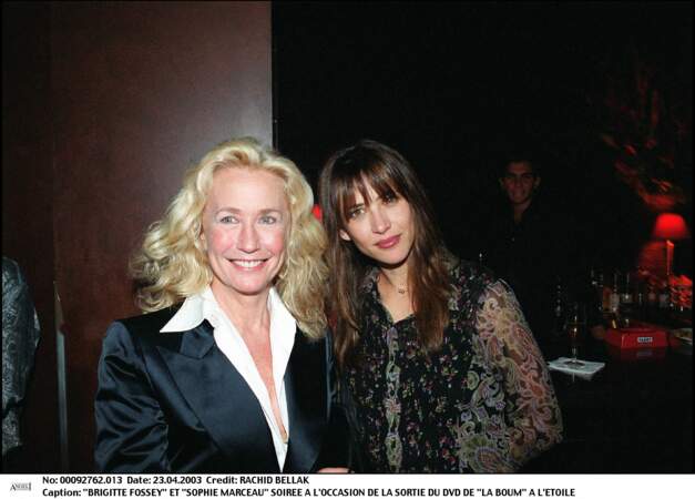 Le duo mère/fille de "La Boum", Sophie Marceau et Brigitte Fossey lors de la soirée organisée à l'occasion de la sortie en DVD des films en 2003.