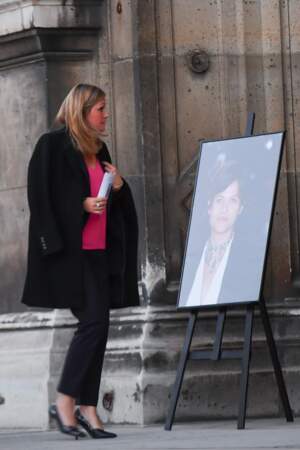 Yaël Braun-Pivet assiste à la cérémonie hommage à Charlotte Valandrey en l'église Saint François-Xavier de Paris, le 6 octobre 2022