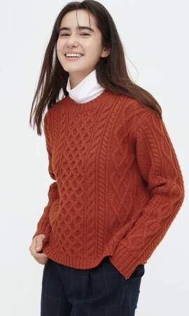 Pull en maille à motif tricoté, Uniqlo, 39.90€