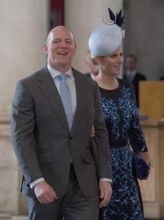 Mike Tindall et sa femme Zara Phillips, lors de la messe à la cathédrale St Paul de Londres pour le 90ème anniversaire de la reine Elisabeth II d'Angleterre à Londres le 10 juin 2016.