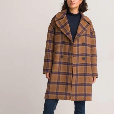 Manteau boutonné à carreaux, en laine mélangée, La Redoute Collections, 119.99€