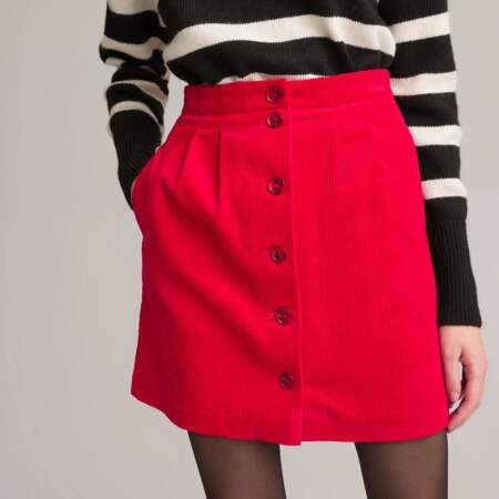 Mini jupe boutonnée, en velours côtelé, La Redoute Collections, 39.99€