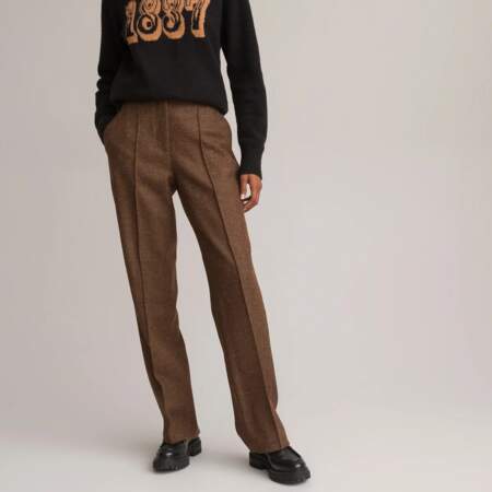Pantalon droit en flanelle pure laine, La Redoute Collections, 69.99€