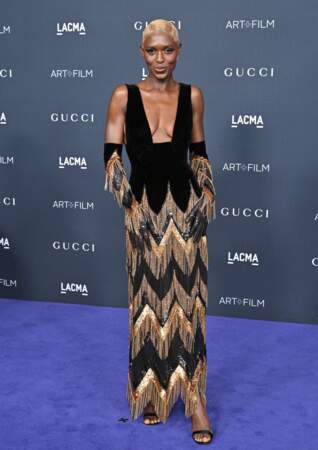 Jodie Turner-Smith craque pour une robe longue à motif Gucci  lors de sa venue à la soirée "Lacma Art" à Los Angeles, le 5 novembre 2022